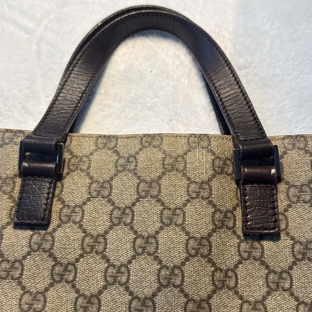 Gucci Monogram Canvas Tote with Dark Brown Leather Handles